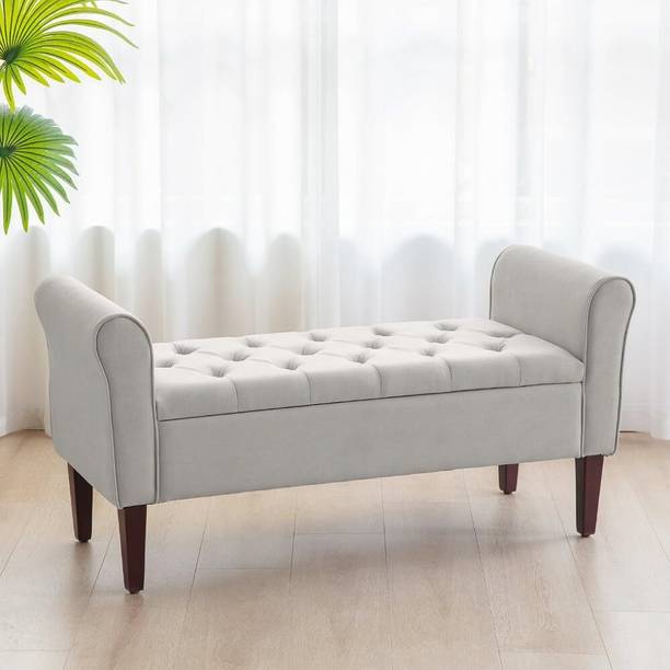 MAJESTIC MART Upholstered Flip Top Storage Armrest Bench 2 Seater Sofa For Livingroom Bedroom Solid Wood Settee