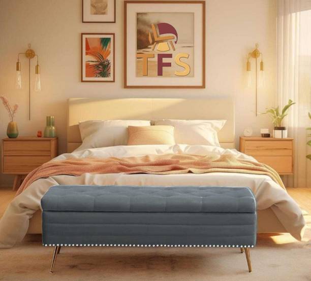 TFS Nail-head Velvet Fabric Tufted 3 seater Bench/Sofa for Bedroom/Living-room Solid Wood Settee