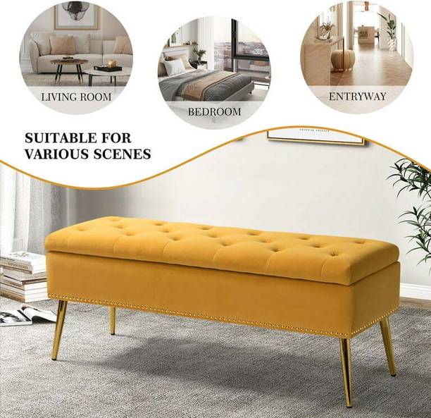 MAJESTIC MART Luxurious Velvet Fabric Ottoman Bench Couch with storage for Room & Office Foam Settee