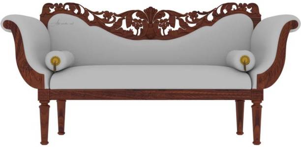 ALFA WOODEN NEST Royal Handcrafted Solid Wood Carved Diwan with grey Upholstery Solid Wood Diwan
