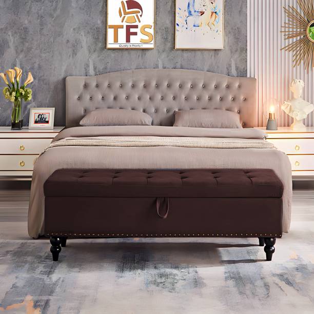 TFS Luxury Velvet Tufted Settee/Sofa 2 Seater with Storage Box For Bedroom/Living Solid Wood Settee