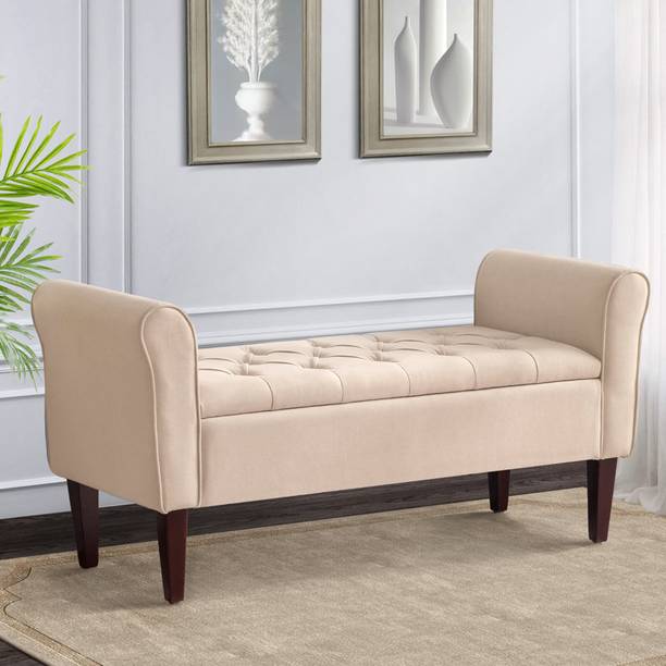 TFS Luxury Rollarm Tufted Design 2 Seater Settee/Sofa with Storage Box for Bedroom Solid Wood Settee