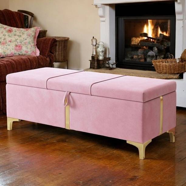 MAJESTIC MART Upholstered Velvet Storage Ottoman, Bench For Livingroom, Bedroom, Office Solid Wood Settee
