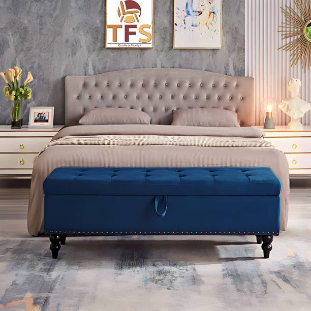 TFS Luxury Velvet Tufted Settee/Sofa 2 Seater with Storage Box For Bedroom/Living Solid Wood Settee