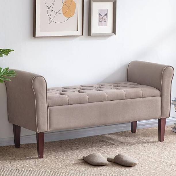 MAJESTIC MART Upholstered Flip Top Storage Armrest Bench 2 Seater Sofa For Livingroom Bedroom Solid Wood Settee
