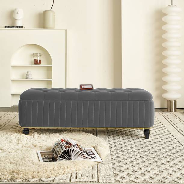 TFS Luxury Button & Lining Tufted Cushion Design Storage Box Ottoman /Sofa For Home Solid Wood Settee