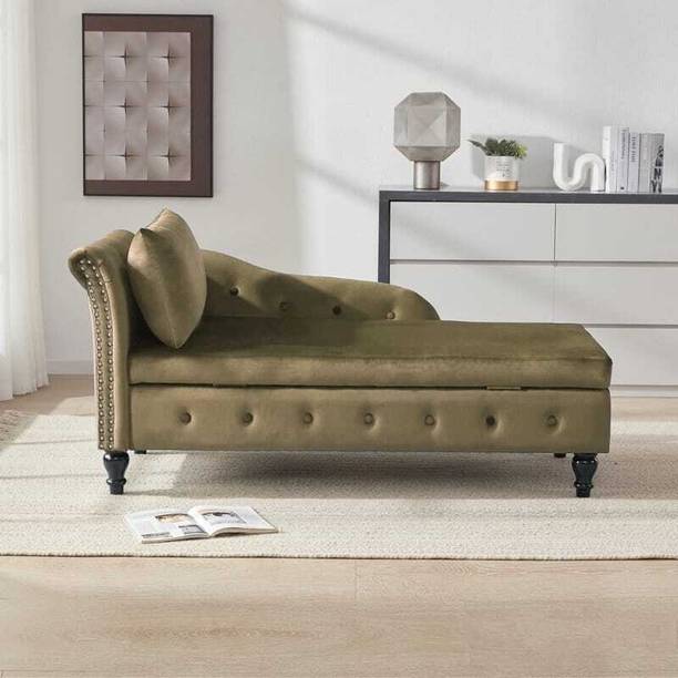 TFS Glam Velvet Tufted Button 2 Seat Lounger/Chaise/Sofa for Home/Office Solid Wood Settee