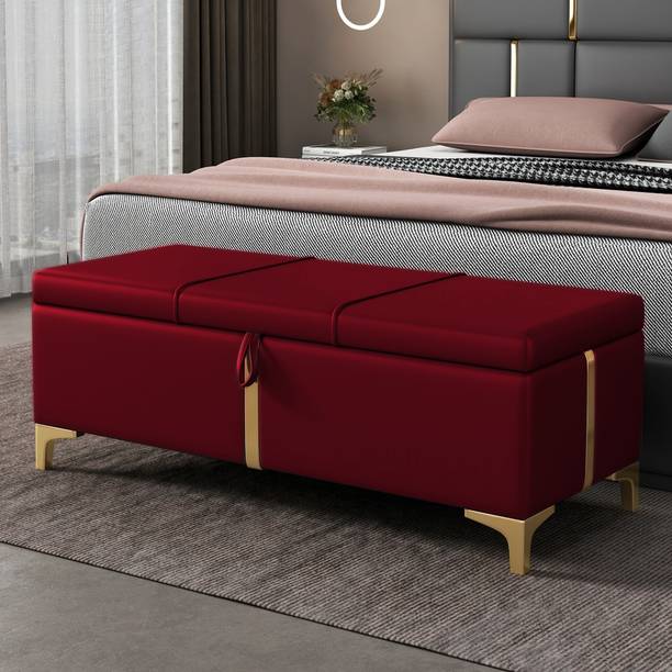 TFS Velvet Fabric Golden Strip Design Bench/Couch/ Diwan For Bedroom, Living-room Solid Wood Settee