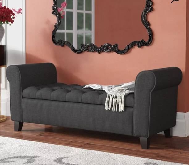 MAJESTIC MART Button-Tufted Storage Ottoman Couch pouffe for Bedroom, Entryway, Living Room Solid Wood Settee