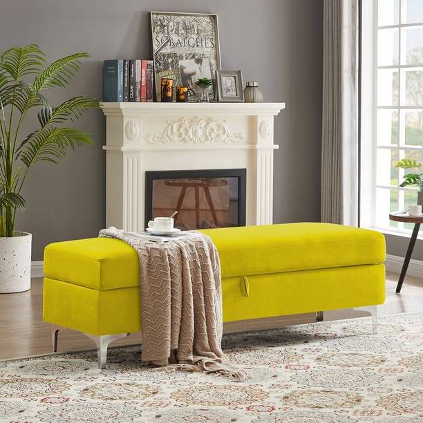 MAJESTIC MART Flip Top Storage Bench with Beautiful steel legs /Settee for Bedroom/Living room Solid Wood Settee