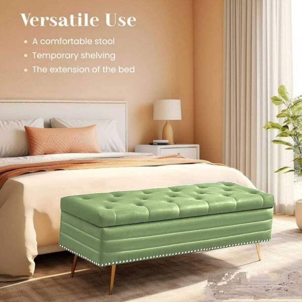 TFS Nail-head Velvet Fabric Tufted 2 seater Bench/Sofa for Bedroom/Living-room Solid Wood Settee