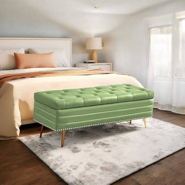 TFS Nail-head Velvet Fabric Tufted 3 seater Bench/Sofa for Bedroom/Living-room Solid Wood Settee
