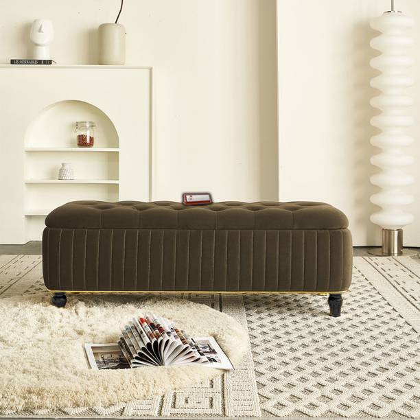 TFS Luxury Button & Lining Tufted Cushion Design Storage Box Ottoman /Sofa For Home Solid Wood Settee