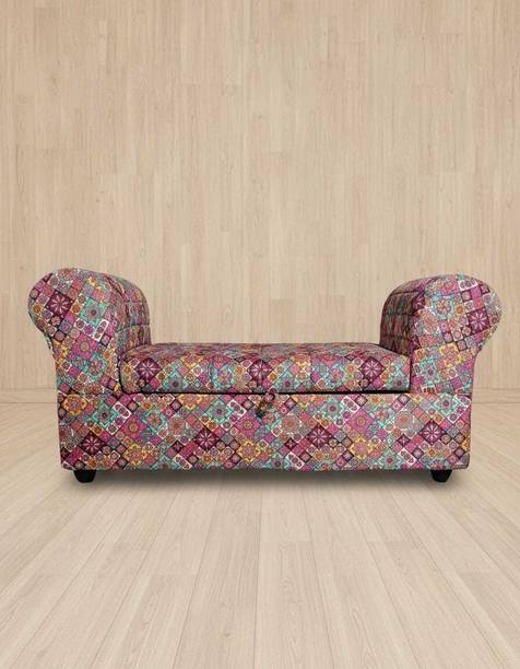 Worldwood 2 Seater Rajasthani Block Printed Diwan Sofa Sette Couch for With Storage Solid Wood Settee