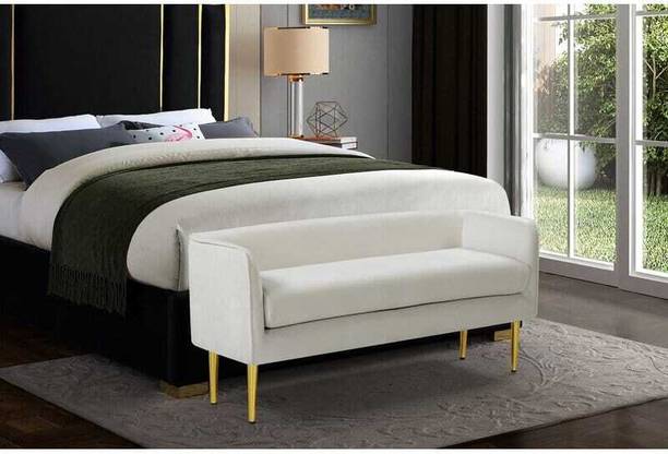 TFS Armrest & Backrest Upholstered Bench with Gold Finish Legs 2 Seater Solid Wood Settee