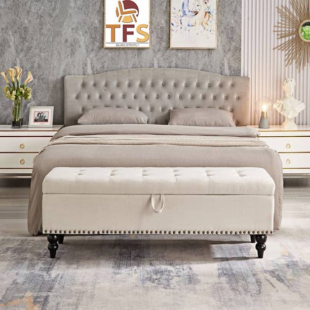 TFS Luxury Velvet Tufted Settee/Sofa 3 Seater with Storage Box For Bedroom/Living Solid Wood Settee