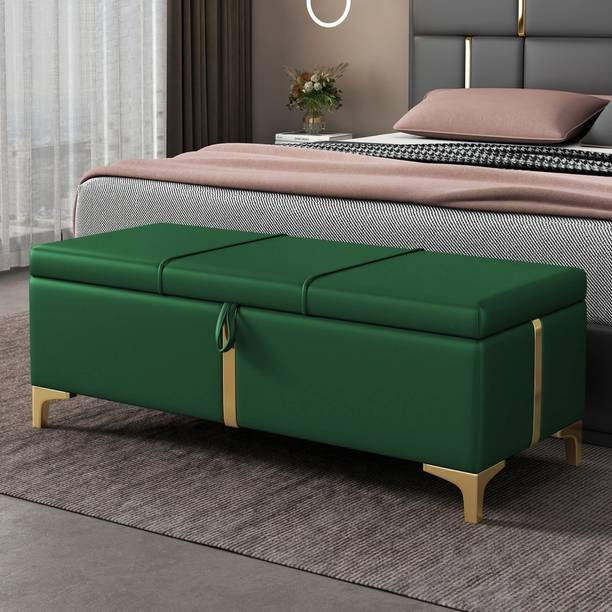 TFS Velvet Fabric Golden Strip Design Bench/Couch/ Diwan For Bedroom, Living-room Solid Wood Settee