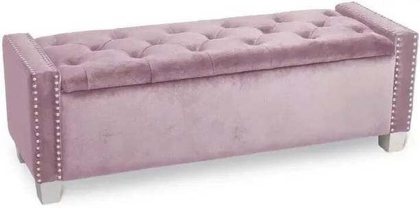 Soul Light Art Wooden Storage Bench Sofa Storage Ottoman with Silver Wooden Legs Pink Velvet Engineered Wood 2 Seater