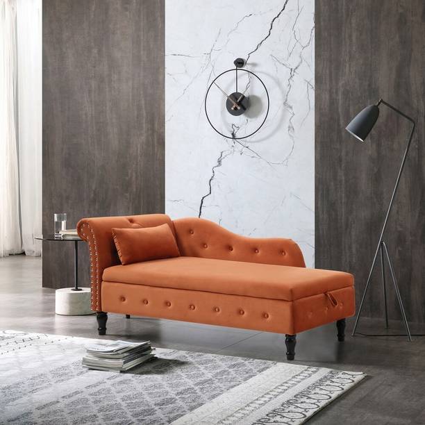TFS Glam Velvet Tufted Button 2 Seat Lounger/Chaise/Sofa for Home/Office Solid Wood Settee