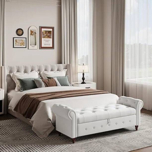 FRIENDS LIFE CLASSIC LIVING TUFTED CUSION DESIGN 3 SEATER BENCH/OTTOMAN/ SOFA FOR HOME Solid Wood Diwan