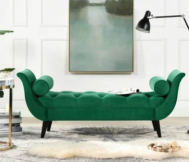 TFS Tufted Bench with two round bolster pillow Solid Wood Settee