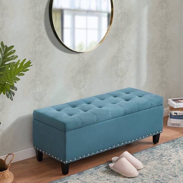 TFS Luxurious Nail-Head Button Tufted Settee/Sofa with Storage Box for Bedroom Solid Wood Settee