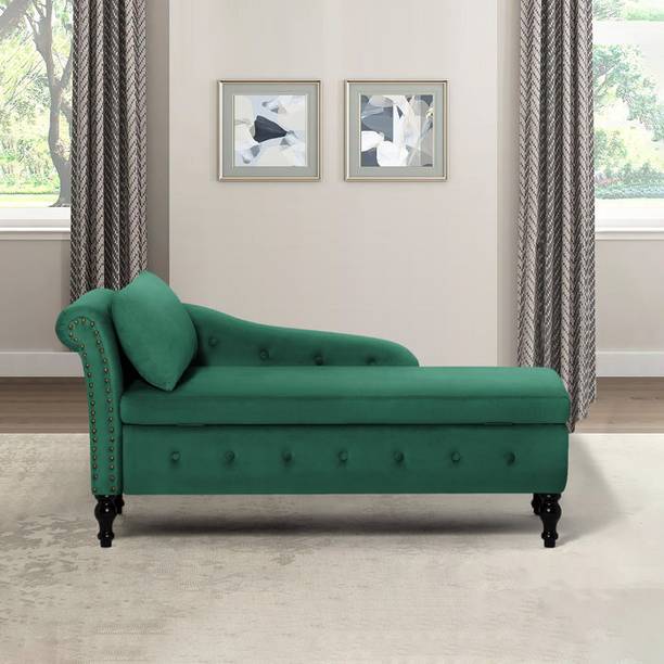 TFS Glam Velvet Tufted Button 2 Seat Lounger/Chaise/Sofa for Home/Office Solid Wood Settee