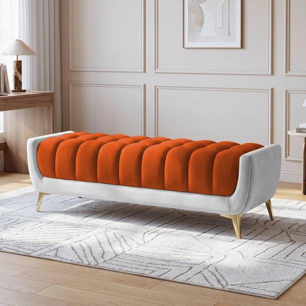 Wu Dtimber Upholstered Tufted Bench Stool with Gold Metal Legs Solid Wood Settee