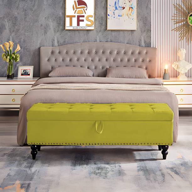 TFS Luxury Velvet Tufted Settee/Sofa 2 Seater with Storage Box For Bedroom/Living Solid Wood Settee