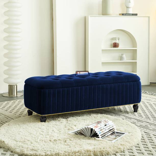 TFS Luxury Button & Lining Tufted Cushion Design Storage Box Ottoman /Sofa For Home Solid Wood Settee