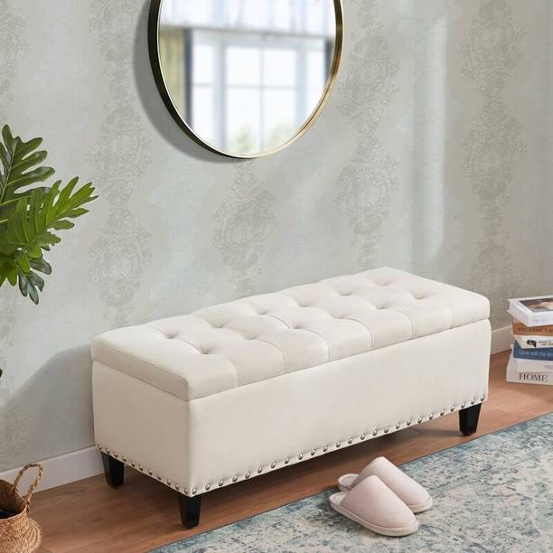 CozyLiving Luxury Velvet Fabric Settee/Sofa with Storage Box For Bedroom, Living room Solid Wood Settee
