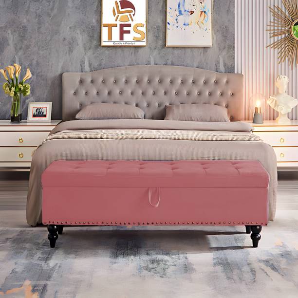 TFS Luxury Velvet Tufted Settee/Sofa 2 Seater with Storage Box For Bedroom/Living Solid Wood Settee