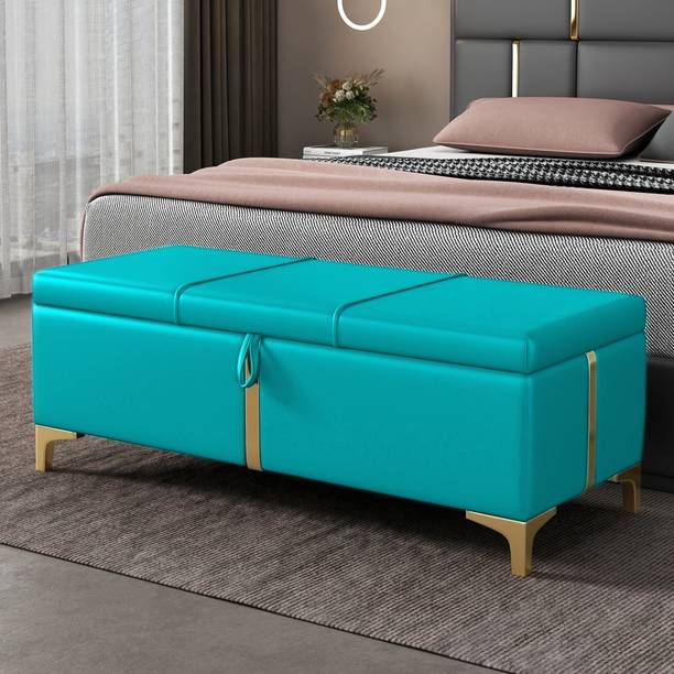 TFS Velvet Fabric Golden Strip Design Bench/Couch/ Diwan For Bedroom, Living-room Solid Wood Settee