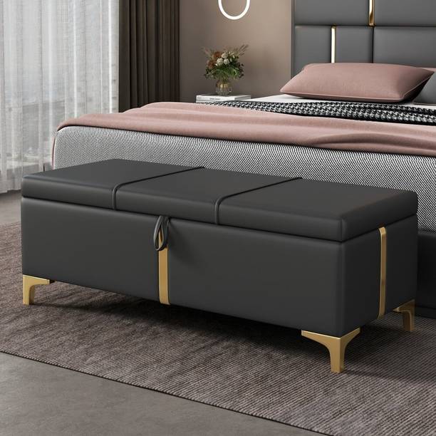 TFS Velvet Fabric Golden Strip Design Bench/Couch/ Diwan For Bedroom, Living-room Solid Wood Settee