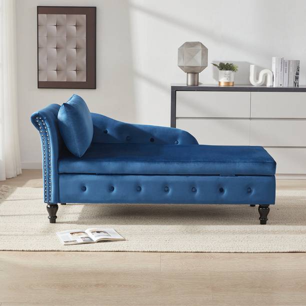 TFS Glam Velvet Tufted Button 3 Seat Lounger/Chaise/Sofa for Home/Office Solid Wood Settee