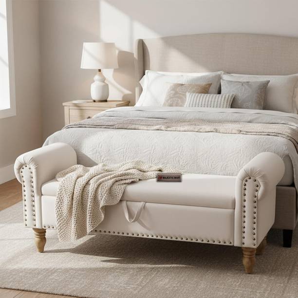 MAJESTIC MART Premium Velvet Storage Ottoman Window Bench with Storage, for Bedroom, Entryway Solid Wood Settee