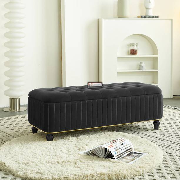 TFS Luxury Button & Lining Tufted Cushion Design Storage Box Ottoman /Sofa For Home Solid Wood Settee