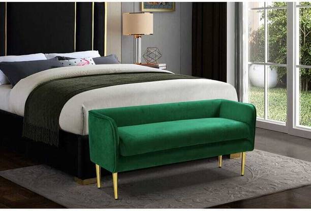 TFS Armrest & Backrest Upholstered Bench with Gold Finish Legs 3 Seater Solid Wood Settee