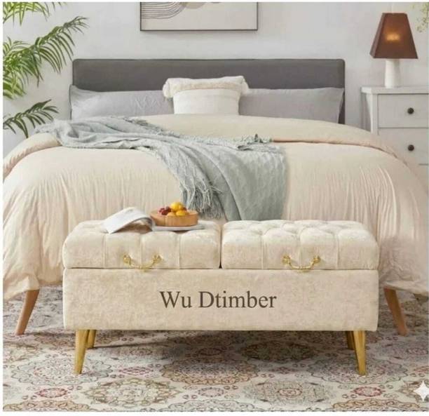 Wu Dtimber Luxury Velvet Storage Ottoman Bench with Wooden Legs & Gold Handle Engineered Wood Settee