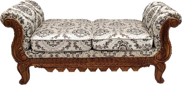 W.S.HANDICRAFTS W.S.HANDICRAFTS Solid Teak Wood Handcarved 2 Seater Couch With Cushion Solid Wood Settee