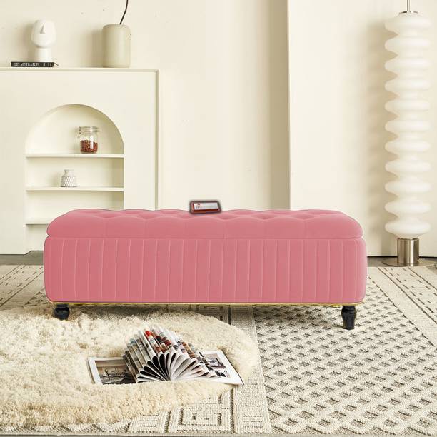 TFS Luxury Button & Lining Tufted Cushion Design Storage Box Ottoman /Sofa For Home Solid Wood Settee
