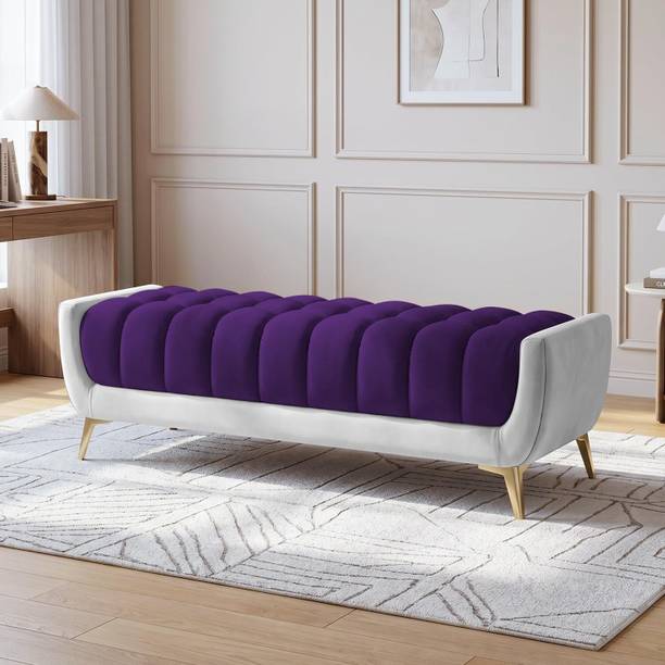 Wu Dtimber Upholstered Tufted Bench Stool with Gold Metal Legs Solid Wood Settee