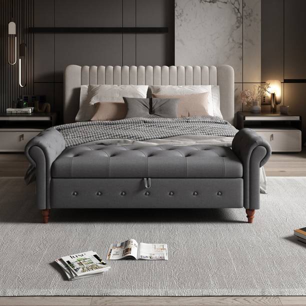 MAJESTIC MART Tufted Settee Bench with Premium Velvet & Storage | Living Room, Bedroom, Office Solid Wood Settee