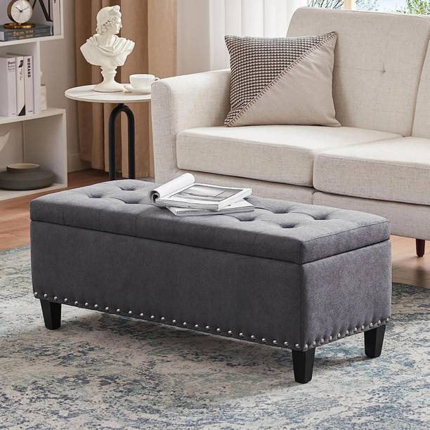 TFS Luxurious Nail-Head Button Tufted Settee/Sofa with Storage Box for Bedroom Solid Wood Settee