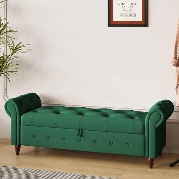 FRIENDS LIFE Classic Lining Tufted Cushion Design 3 Seater Bench/Ottoman /Sofa For Home Engineered Wood Diwan