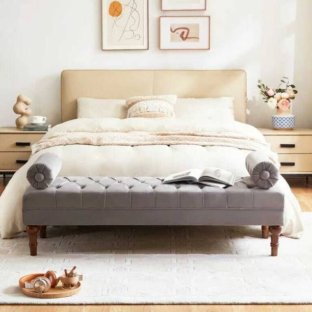 Soul Light Art Ottoman Bench with Arms, 60.2" Velvet End of Bed Bench for Bedroom Fabric Settee