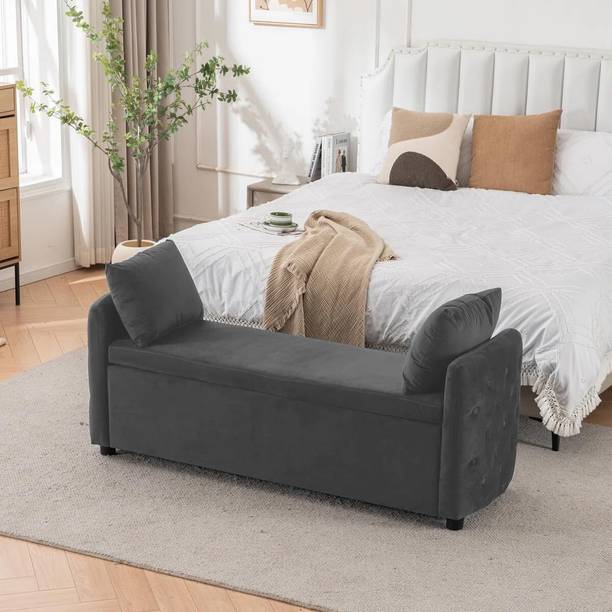 Wu Dtimber Upholstered Bedroom End-of-Bed Bench with Hidden Storage & Cushions Engineered Wood Settee