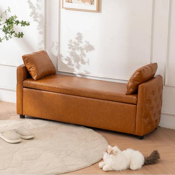 Wu Dtimber Upholstered Bedroom End-of-Bed Bench with Hidden Storage & Cushions Engineered Wood Settee