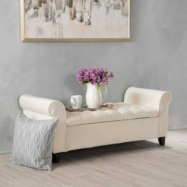 TFS Rolled Arm Tufted Settee with Storage Box 2 setter For Bedroom/Livingroom Solid Wood Settee