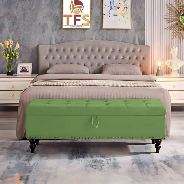 TFS Luxury Velvet Tufted Settee/Sofa 2 Seater with Storage Box For Bedroom/Living Solid Wood Settee